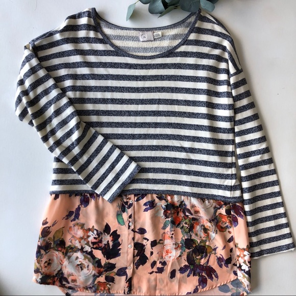 Anthropologie Tops - Anthropologie Postmark Striped/Floral Layered Top